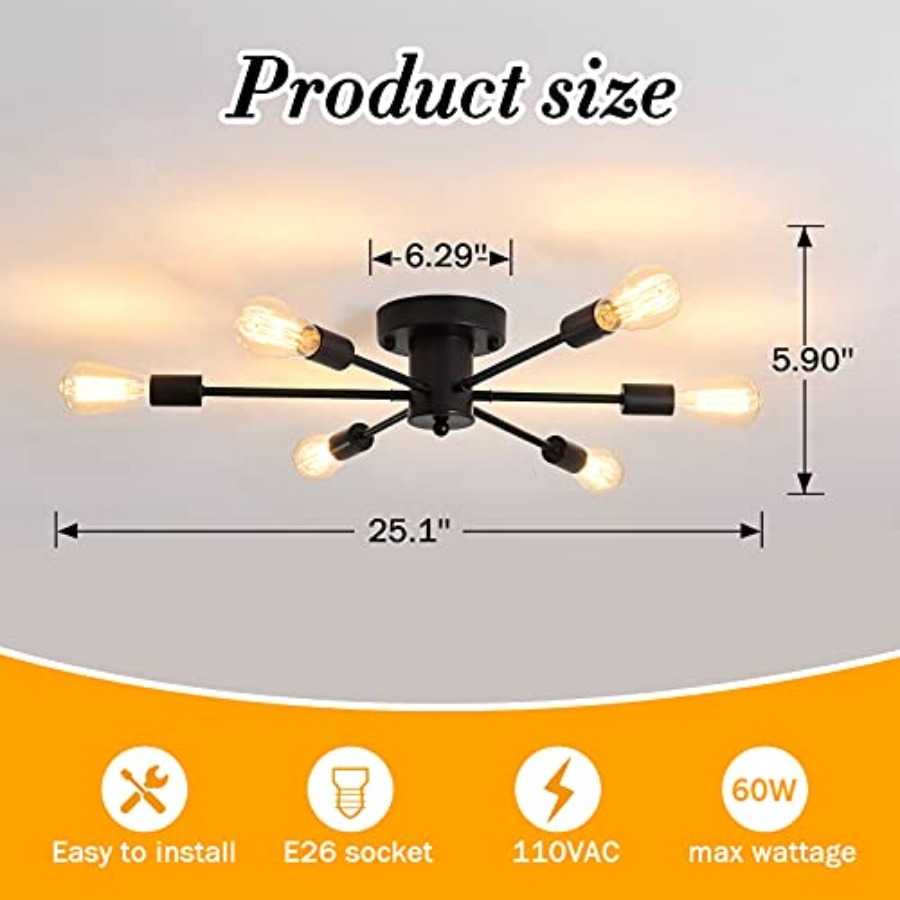 6 Lights Sputnik Semi Flush Mo - Farming A review and price